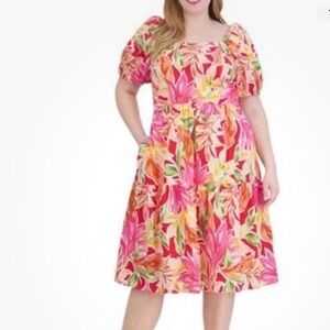 NWT Vince Camuto Square Neck Floral Fit & Flare MIDI Dress Plus Size 20W